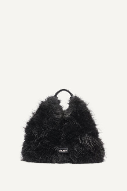 PAULA SMALL FAUX FUR TOTE Black/Silver | DKNY