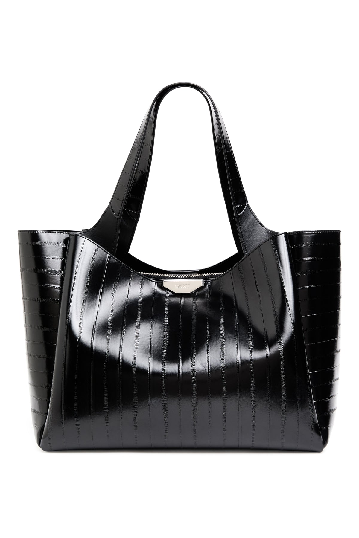 WILLA RIBBED TOTE Black/Silver | DKNY