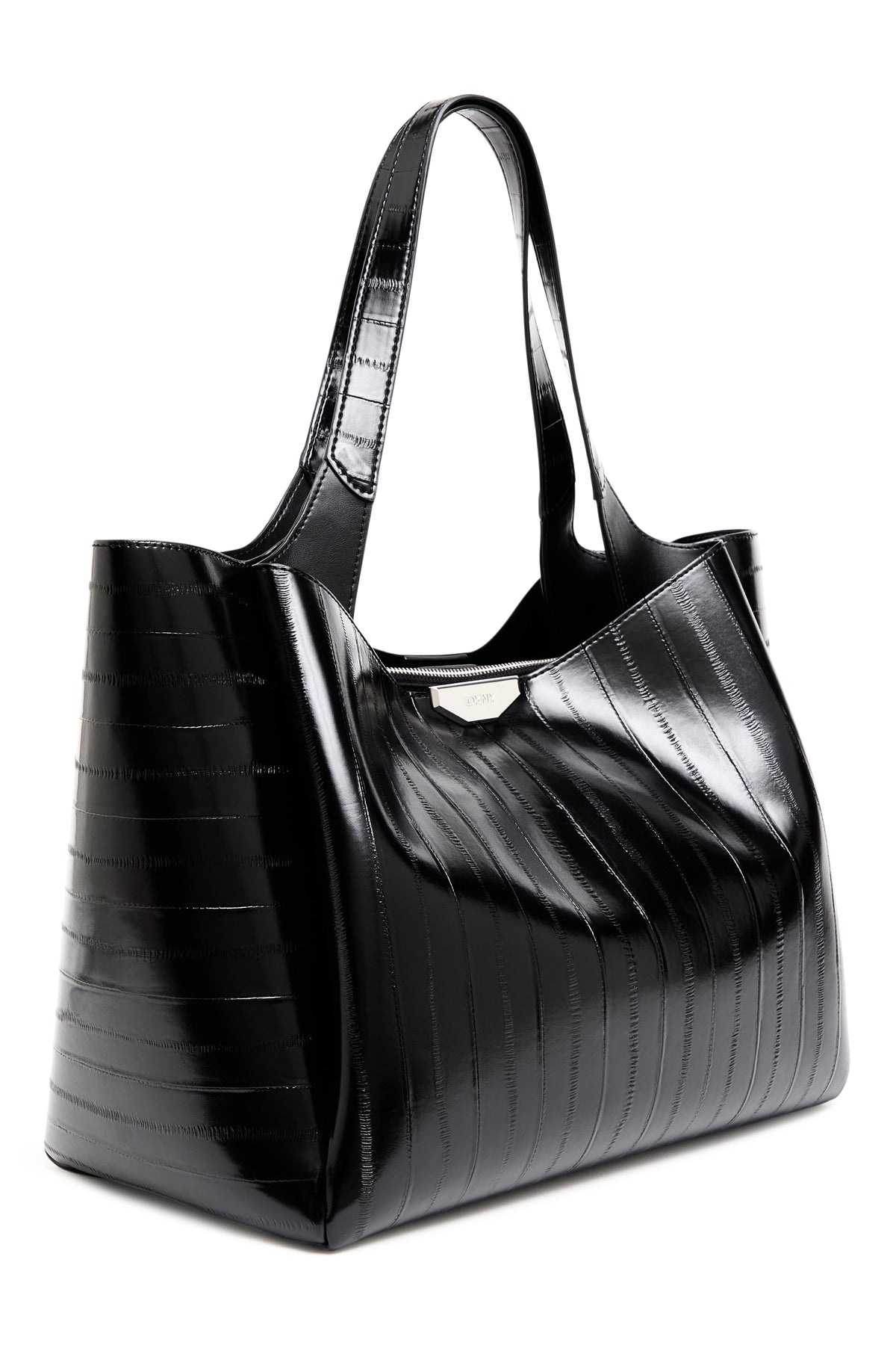WILLA RIBBED TOTE Black/Silver | DKNY