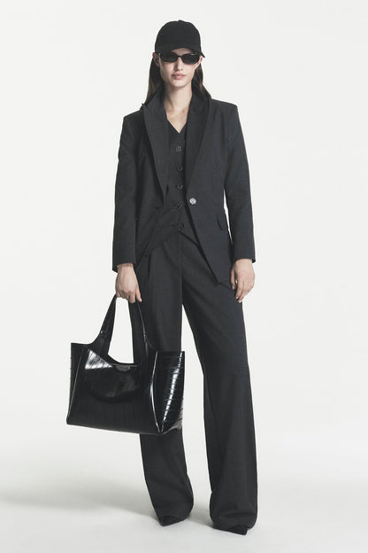 WILLA RIBBED TOTE Black/Silver | DKNY