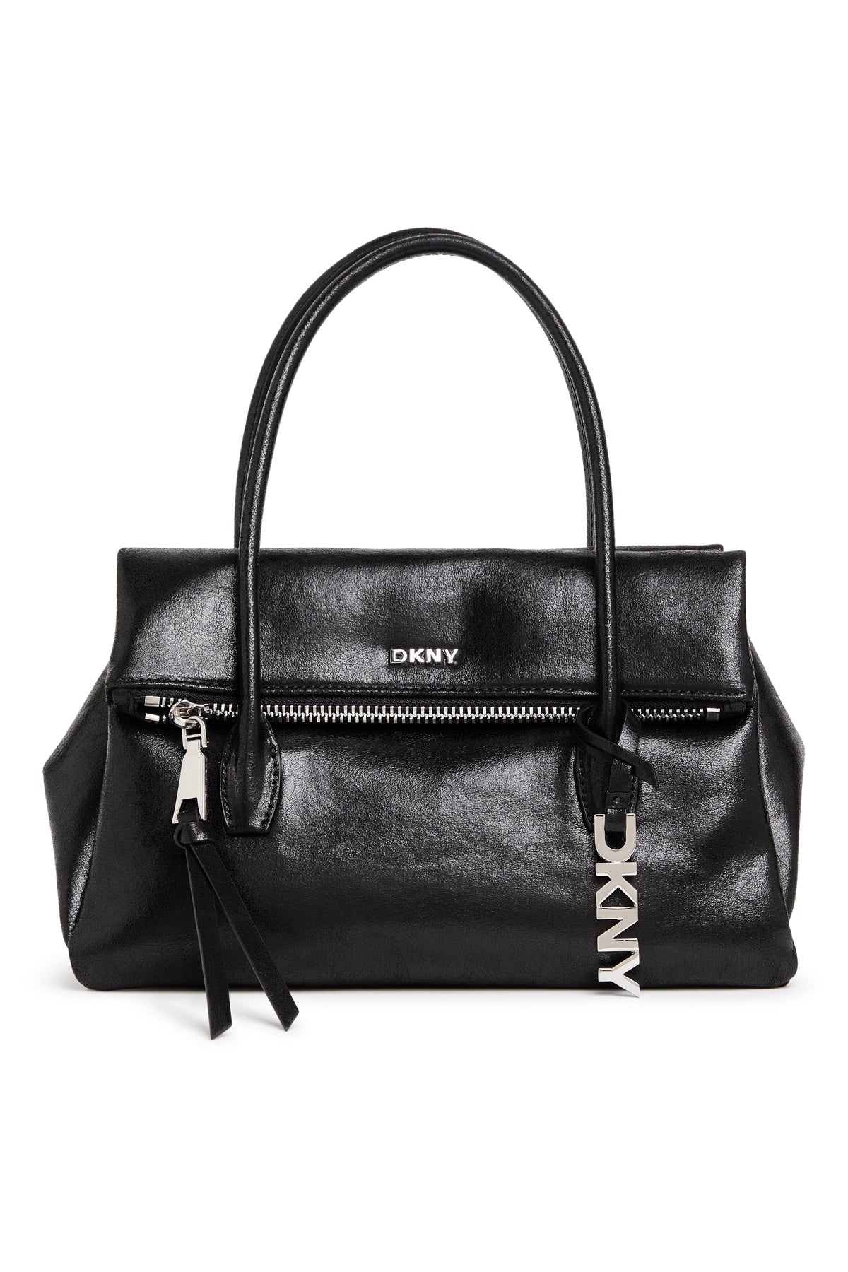 RIVINGTON MEDIUM LOGO SATCHEL Black/Silver | DKNY