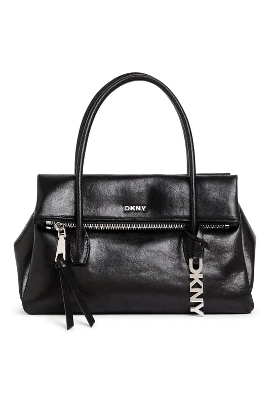 RIVINGTON MEDIUM LOGO SATCHEL Black/Silver | DKNY