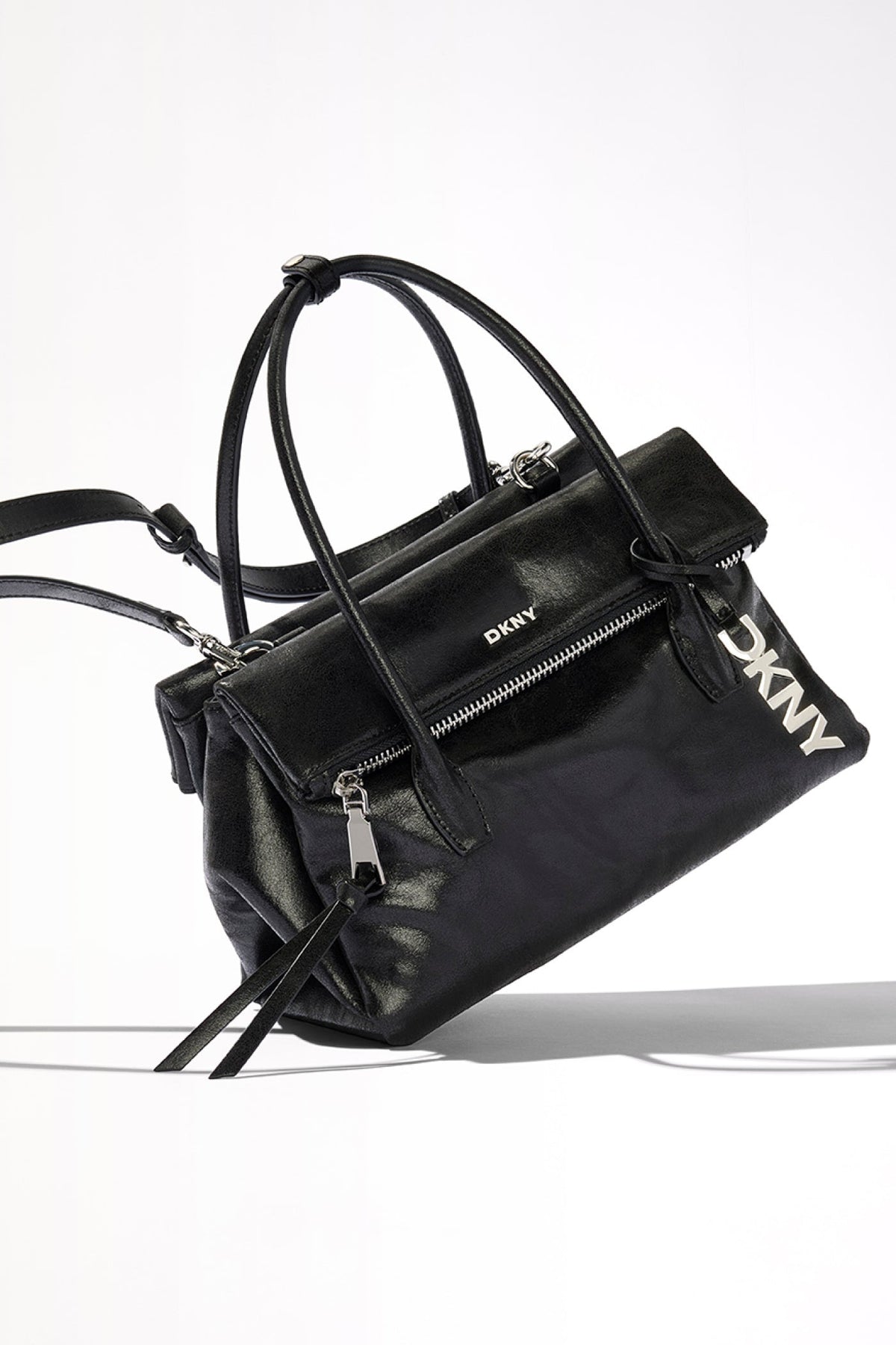 RIVINGTON MEDIUM LOGO SATCHEL Black/Silver | DKNY