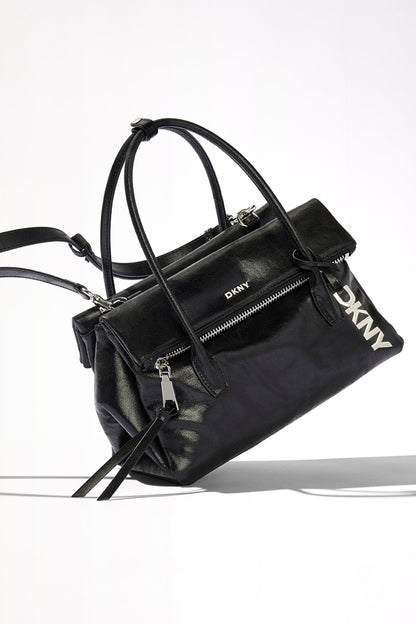 RIVINGTON MEDIUM LOGO SATCHEL Black/Silver | DKNY