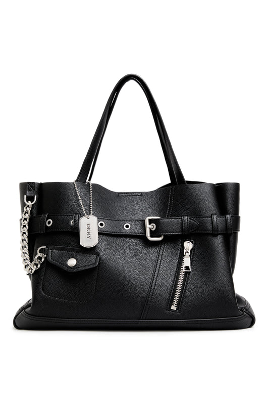 BRYAR LARGE MOTO SATCHEL Black/Silver | DKNY
