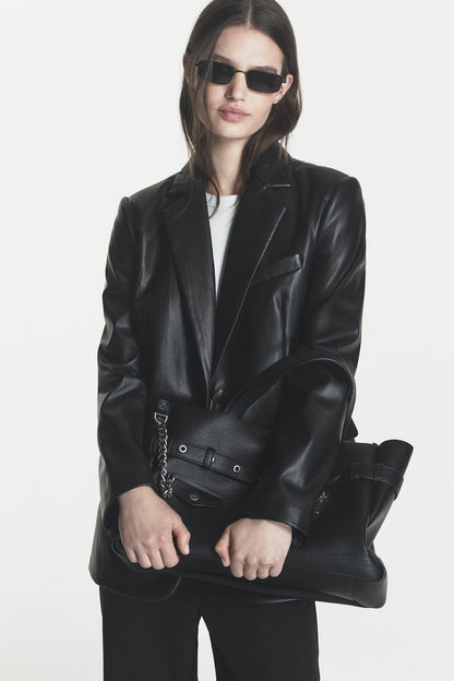 BRYAR LARGE MOTO SATCHEL Black/Silver | DKNY