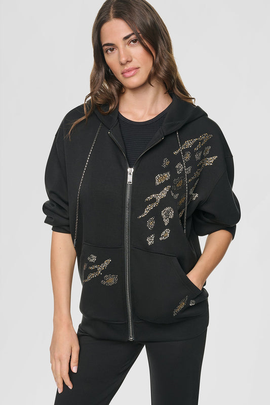 STUDDED ANIMAL PRINT HOODIE Black | DKNY
