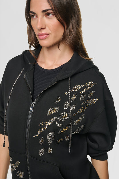 STUDDED ANIMAL PRINT HOODIE Black | DKNY