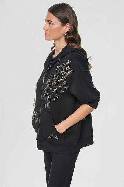 STUDDED ANIMAL PRINT HOODIE Black | DKNY