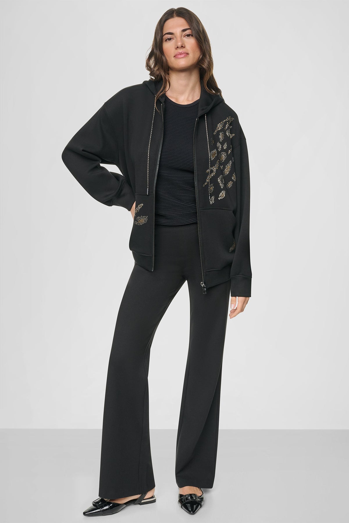 STUDDED ANIMAL PRINT HOODIE Black | DKNY
