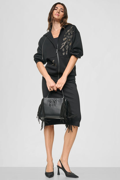 STUDDED ANIMAL PRINT HOODIE Black | DKNY