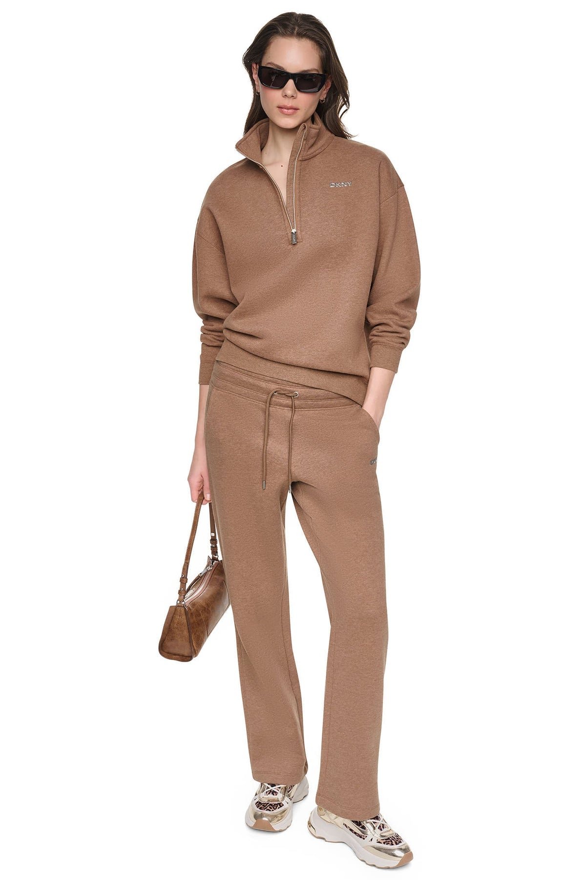 METALLIC BUBBLE HIGH-RISE STRAIGHT LEG PANT Black | DKNY