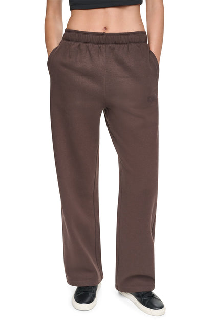 HIGH RISE FLOCKED LOGO RELAXED PANT Pearl Grey Heather/Peacoat | DKNY