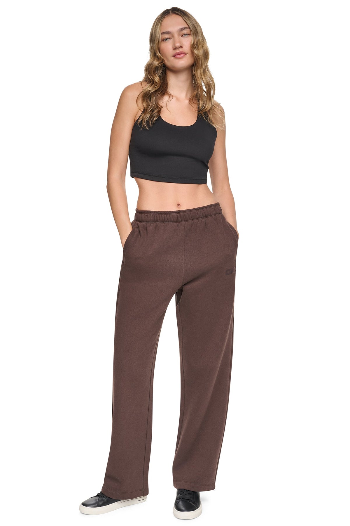 HIGH RISE FLOCKED LOGO RELAXED PANT Pearl Grey Heather/Peacoat | DKNY
