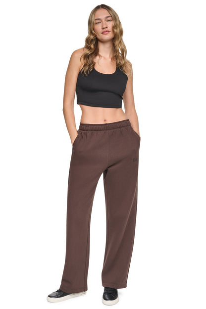 HIGH RISE FLOCKED LOGO RELAXED PANT Pearl Grey Heather/Peacoat | DKNY