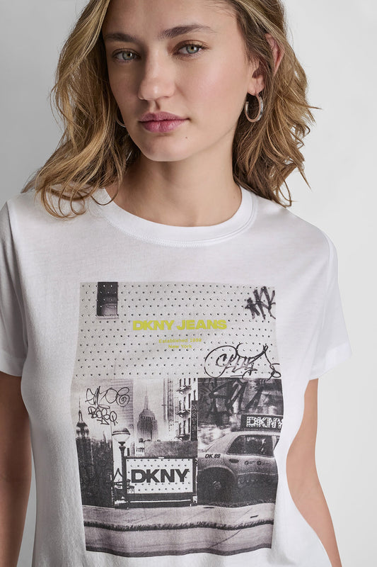 DKNY PHOTOREAL LOGO CREW NECK TEE White/Black Combo | DKNY