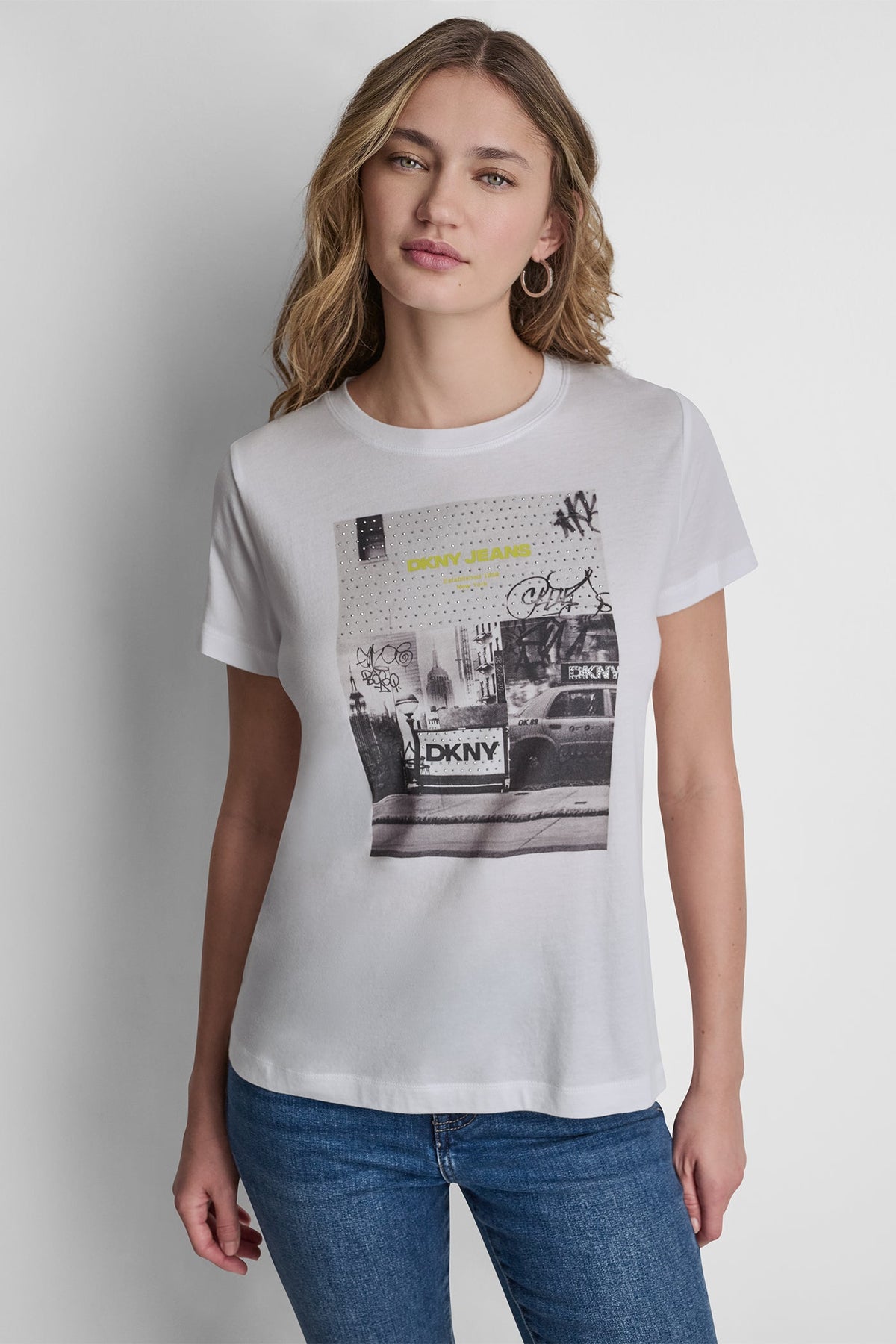 DKNY PHOTOREAL LOGO CREW NECK TEE White/Black Combo | DKNY