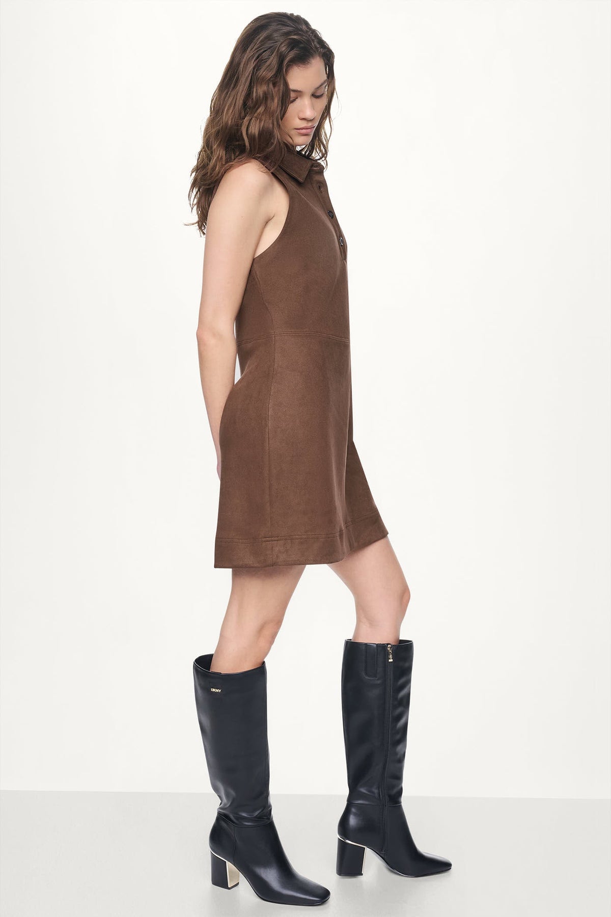 COLLARED FAUX SUEDE DRESS Chestnut | DKNY