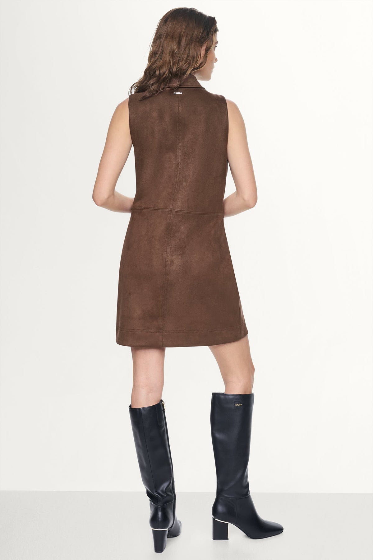 COLLARED FAUX SUEDE DRESS Chestnut | DKNY