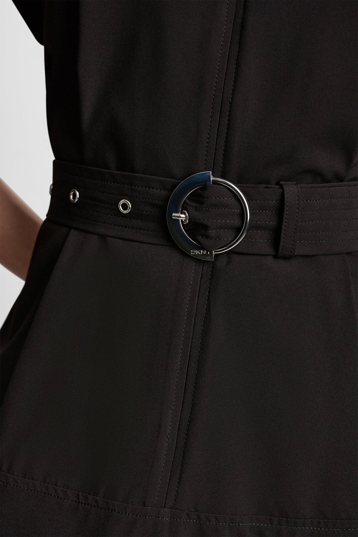 CAP SLEEVE ZIP-FRONT SHIRT DRESS Black | DKNY
