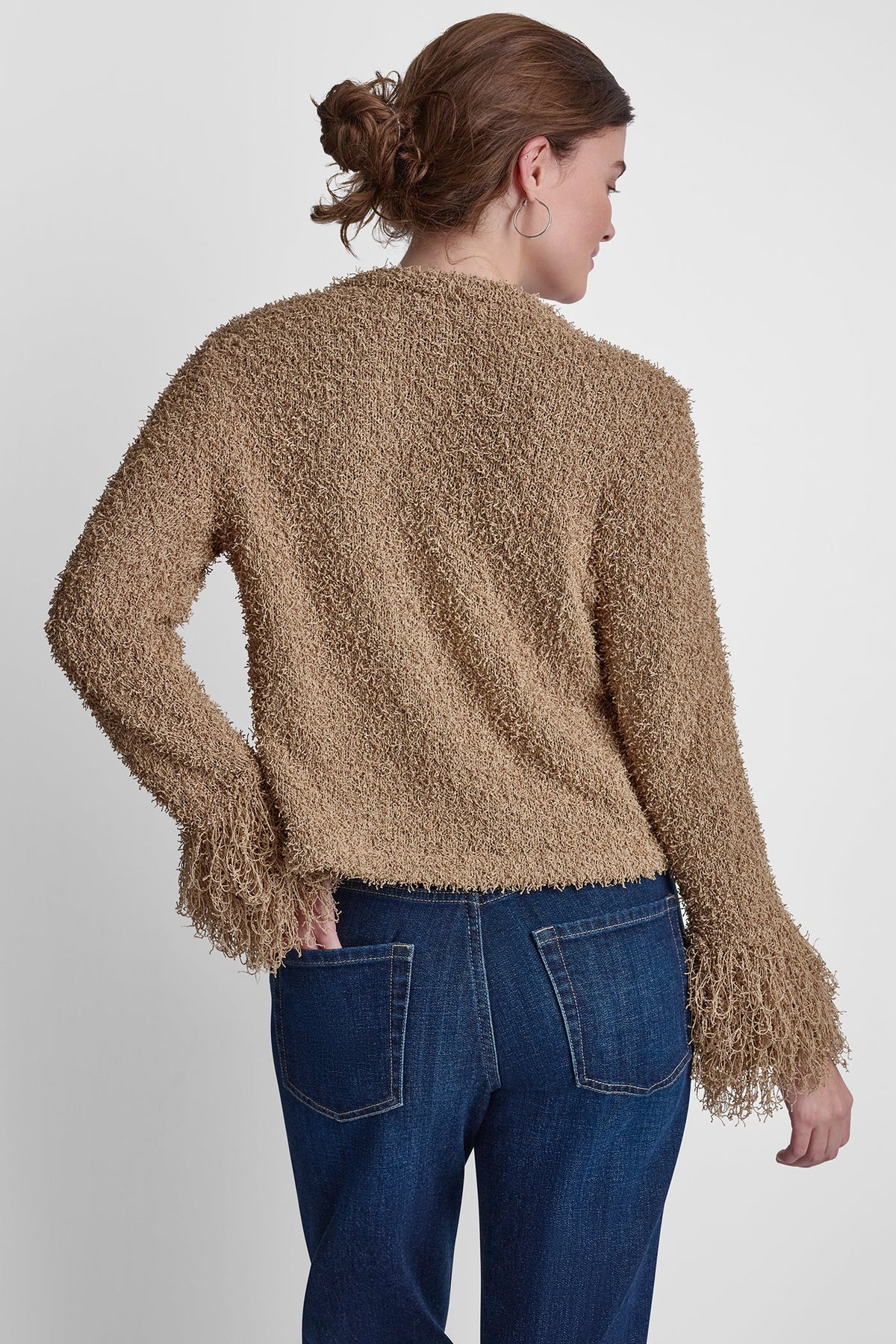 LONG SLEEVE FRINGE CARDIGAN Travertine | DKNY