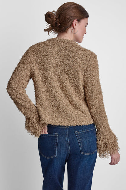 LONG SLEEVE FRINGE CARDIGAN Travertine | DKNY