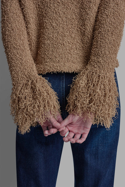 LONG SLEEVE FRINGE CARDIGAN Travertine | DKNY