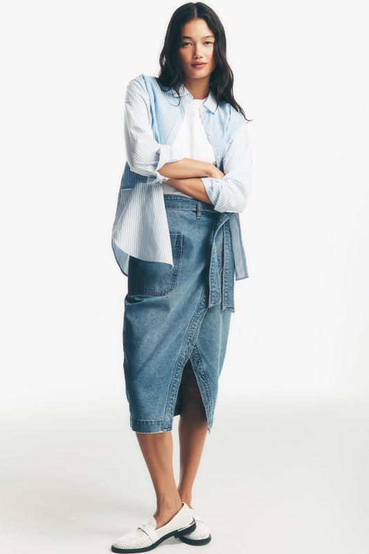 HIGH-RISE DENIM WRAP SKIRT Crown Street | DKNY