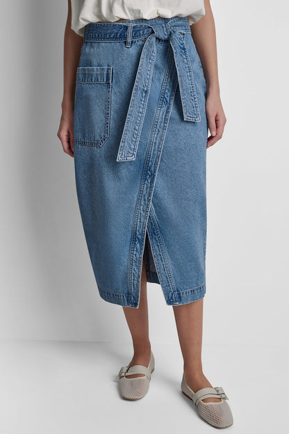 HIGH-RISE DENIM WRAP SKIRT Crown Street | DKNY