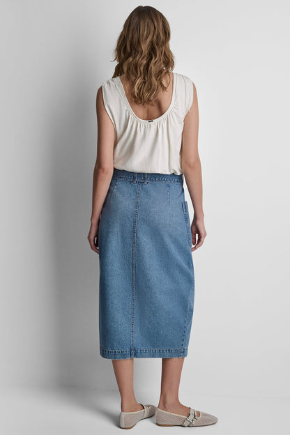 HIGH-RISE DENIM WRAP SKIRT Crown Street | DKNY