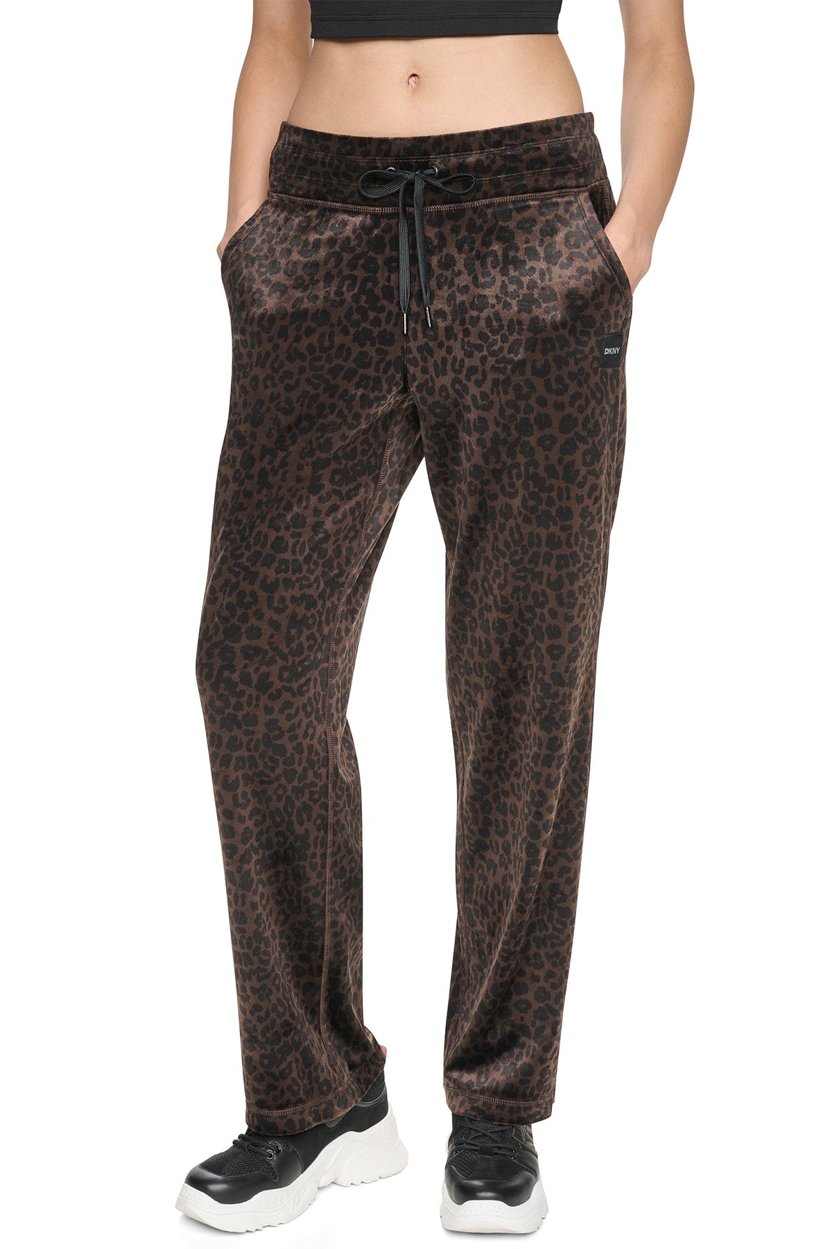 VELOUR ANIMAL PRINT MID-RISE PANT Espresso Leopard Print | DKNY