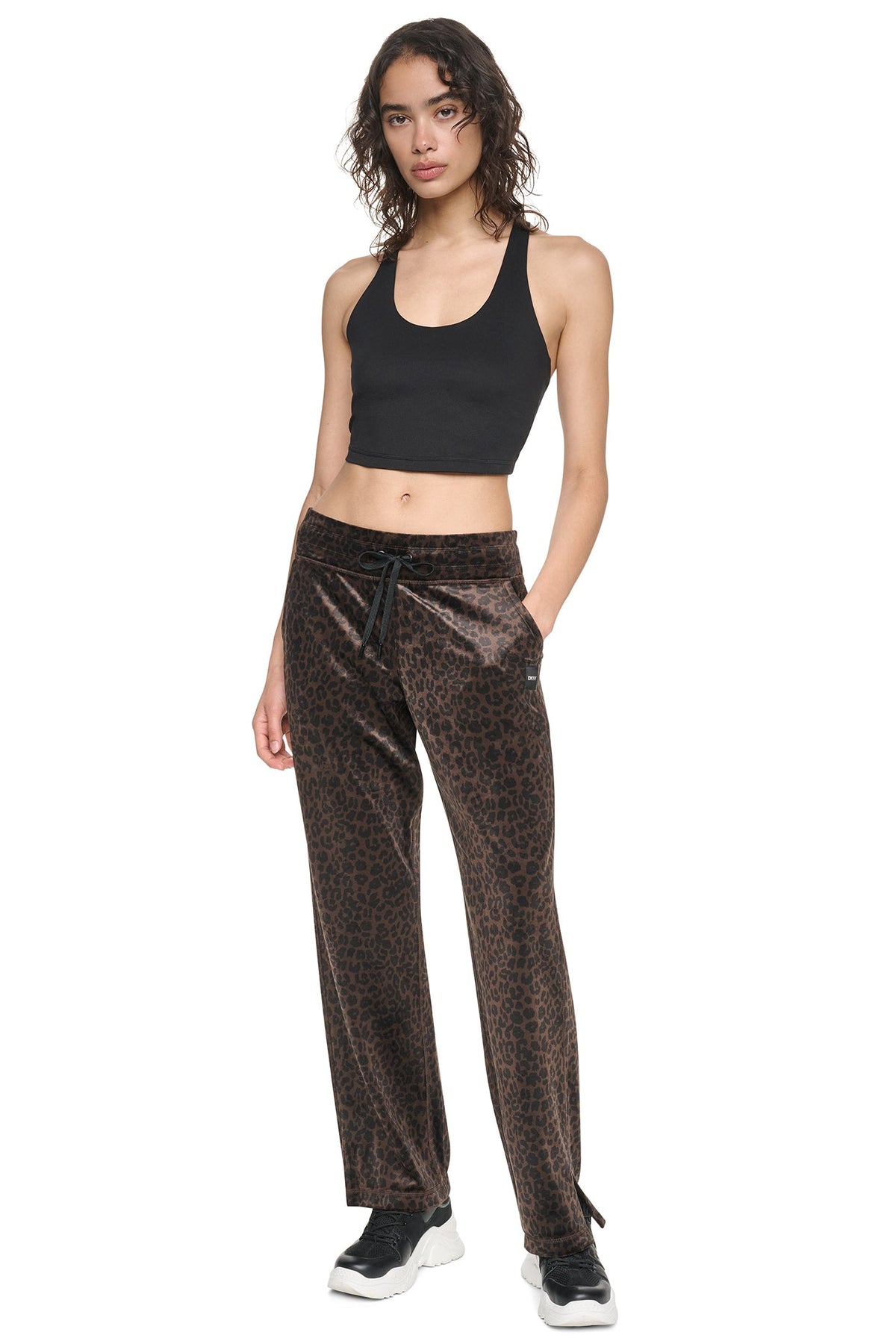 VELOUR ANIMAL PRINT MID-RISE PANT Espresso Leopard Print | DKNY