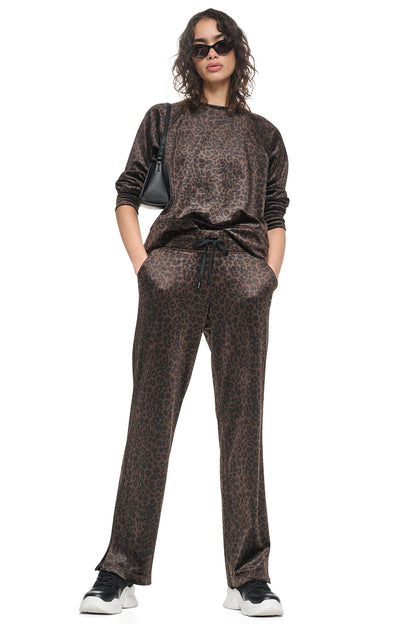 VELOUR ANIMAL PRINT MID-RISE PANT Espresso Leopard Print | DKNY