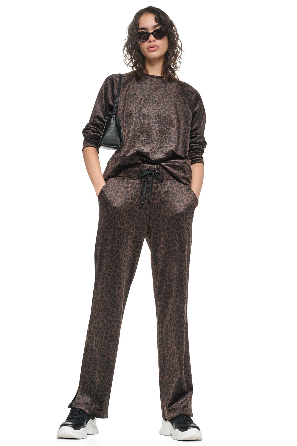 VELOUR ANIMAL PRINT MID-RISE PANT Espresso Leopard Print | DKNY