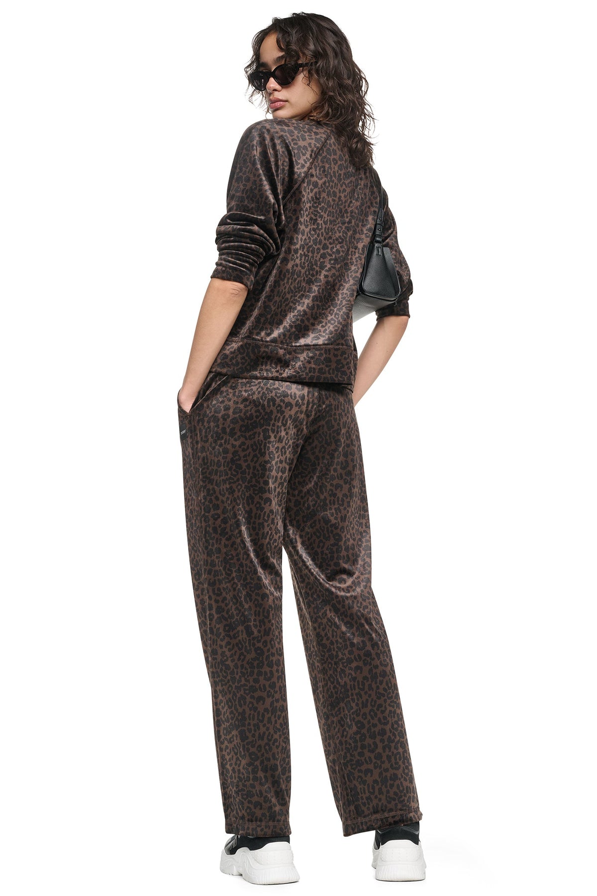 VELOUR ANIMAL PRINT MID-RISE PANT Espresso Leopard Print | DKNY