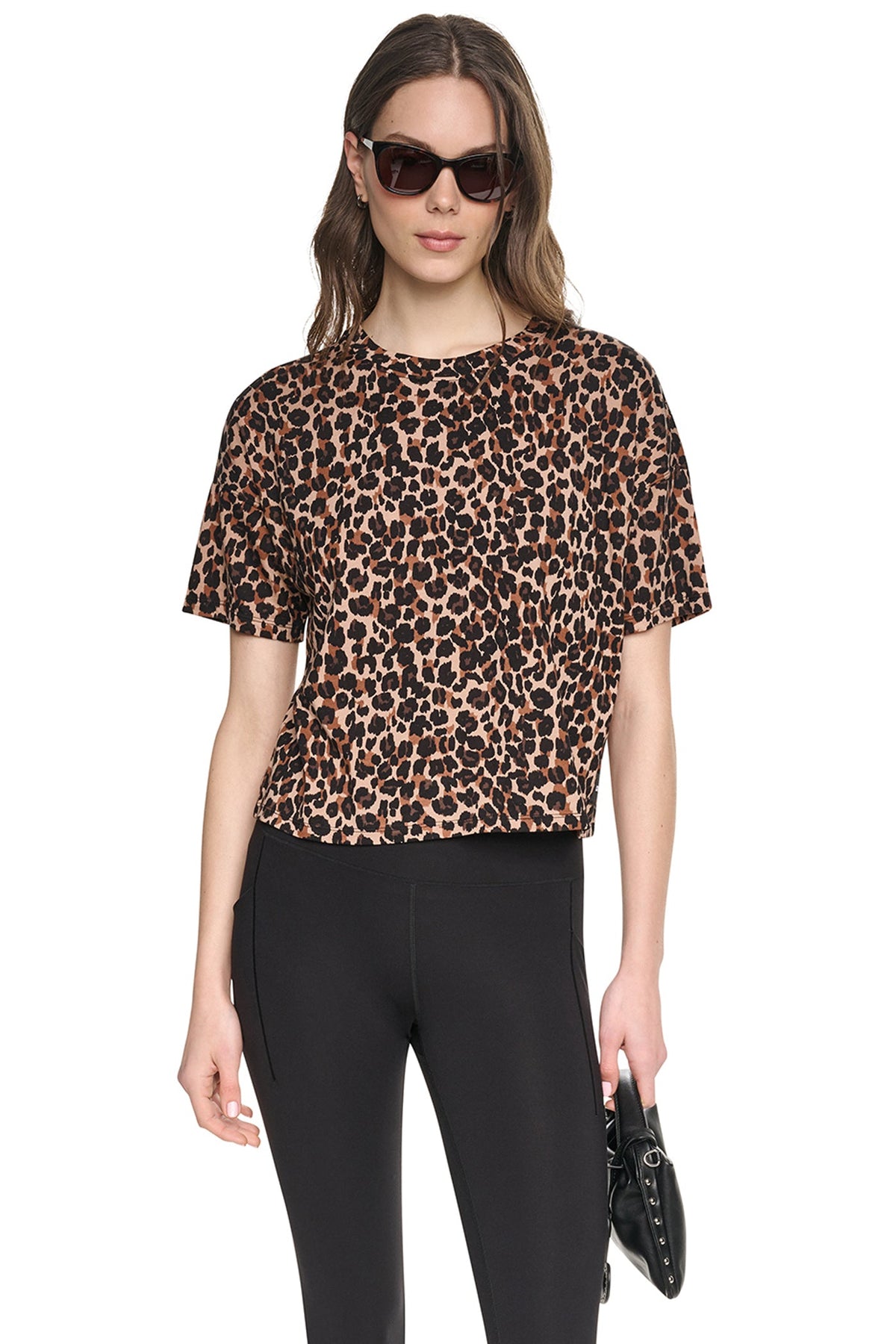 CROPPED ANIMAL PRINT TEE Leopard Caramel | DKNY