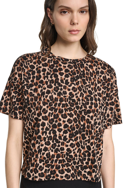 CROPPED ANIMAL PRINT TEE Leopard Caramel | DKNY
