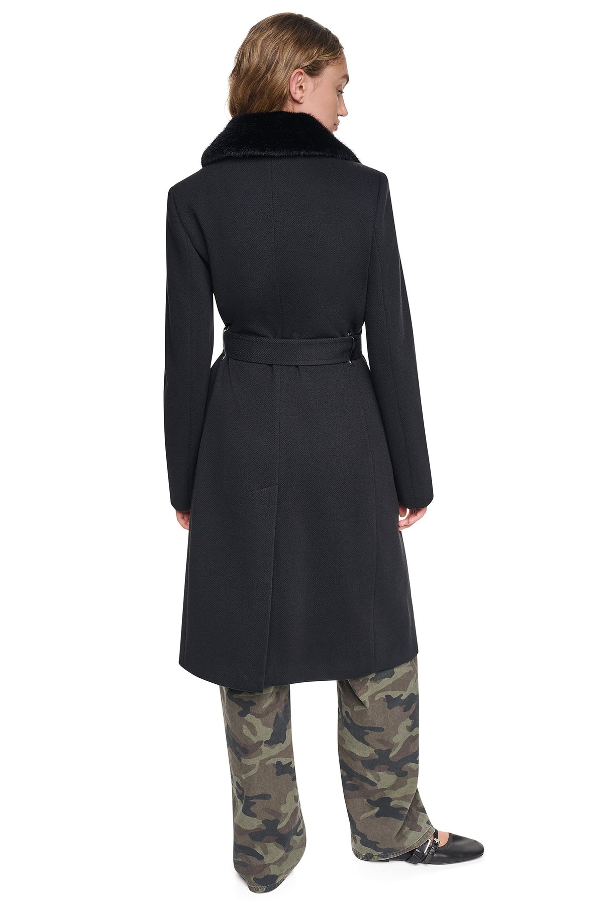 TWILL COAT WITH FUR COLLAR Black | DKNY