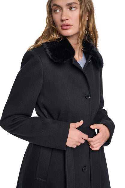 TWILL COAT WITH FUR COLLAR Black | DKNY