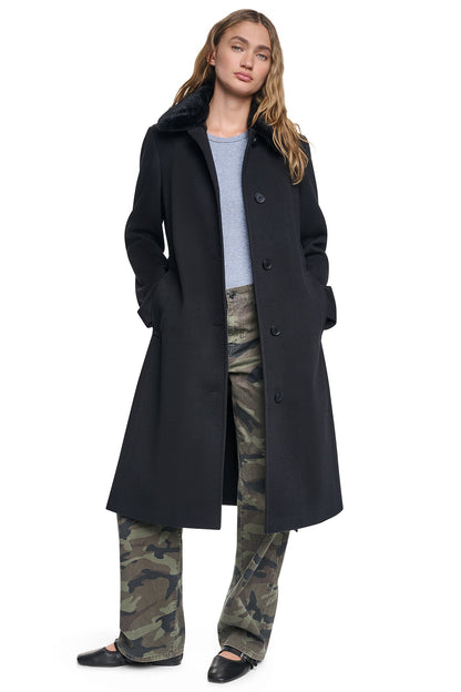 TWILL COAT WITH FUR COLLAR Black | DKNY