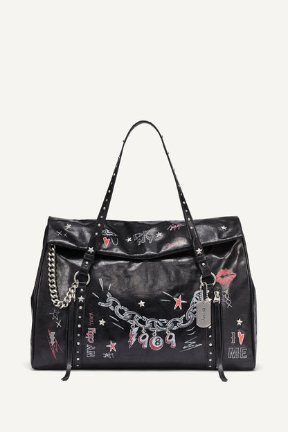SKYE LARGE SATCHEL Black/Silver | DKNY
