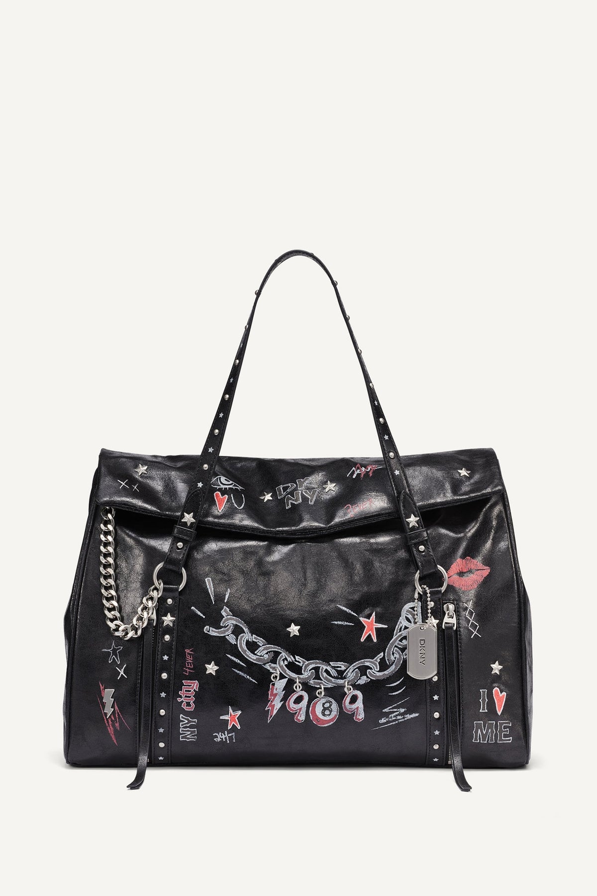 SKYE LARGE SATCHEL Black/Silver | DKNY
