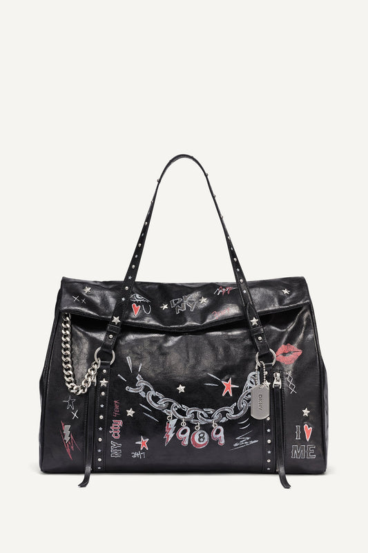 SKYE LARGE SATCHEL Black/Silver | DKNY