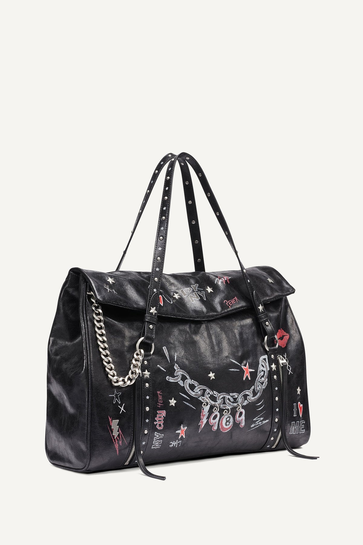SKYE LARGE SATCHEL Black/Silver | DKNY