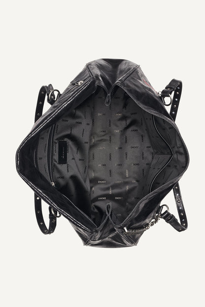 SKYE LARGE SATCHEL Black/Silver | DKNY