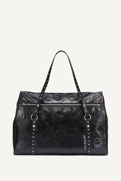 SKYE LARGE SATCHEL Black/Silver | DKNY