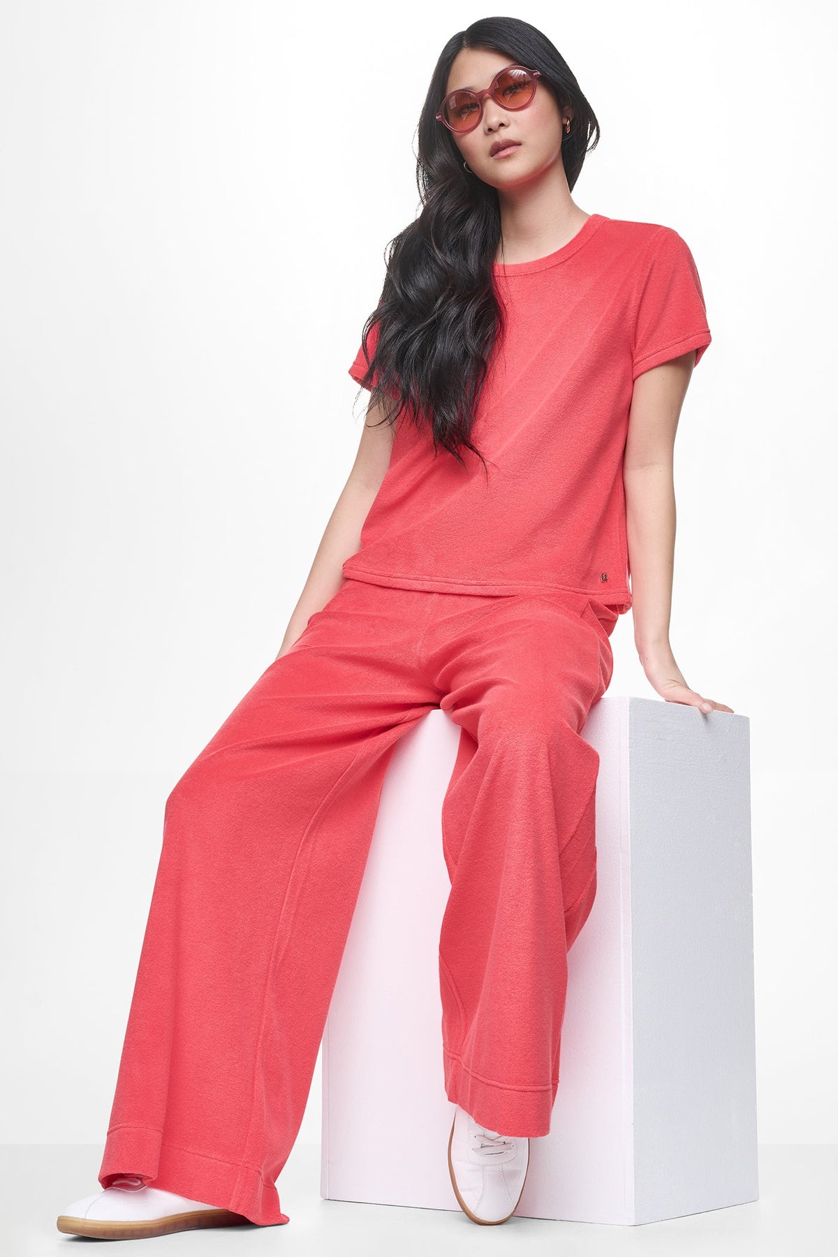 TOWELLING TERRY HIGH RISE WIDE LEG PANT Punch | DKNY