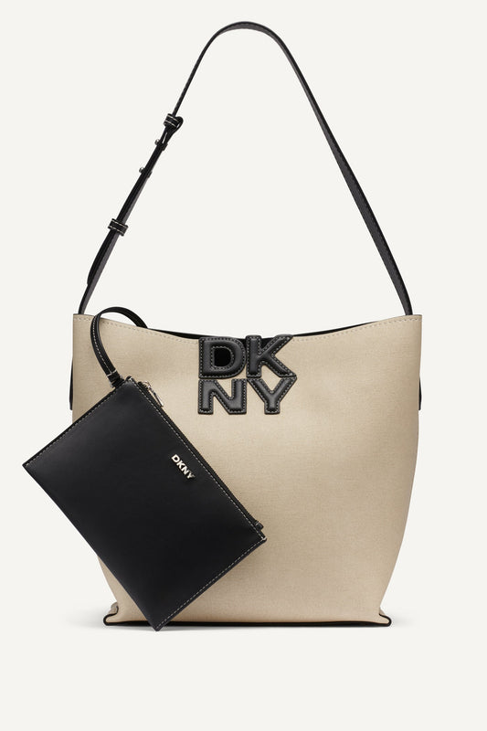 NICOLE LOGO BUCKET BAG Natural/Black | DKNY