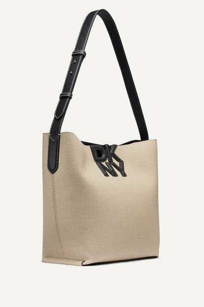 NICOLE LOGO BUCKET BAG Natural/Black | DKNY
