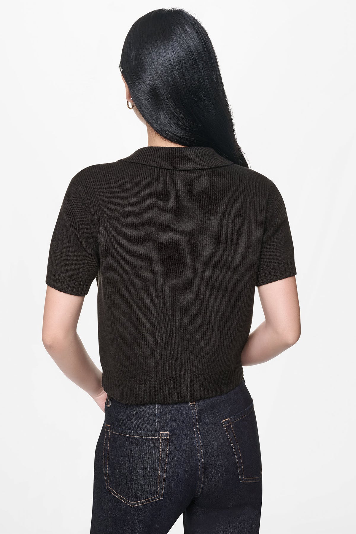 SHORT SLEEVE TIE FRONT POLO SWEATER Eggnog | DKNY